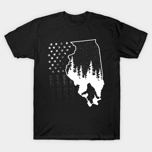 Illinois Bigfoot American Flag T-Shirt by Tesszero